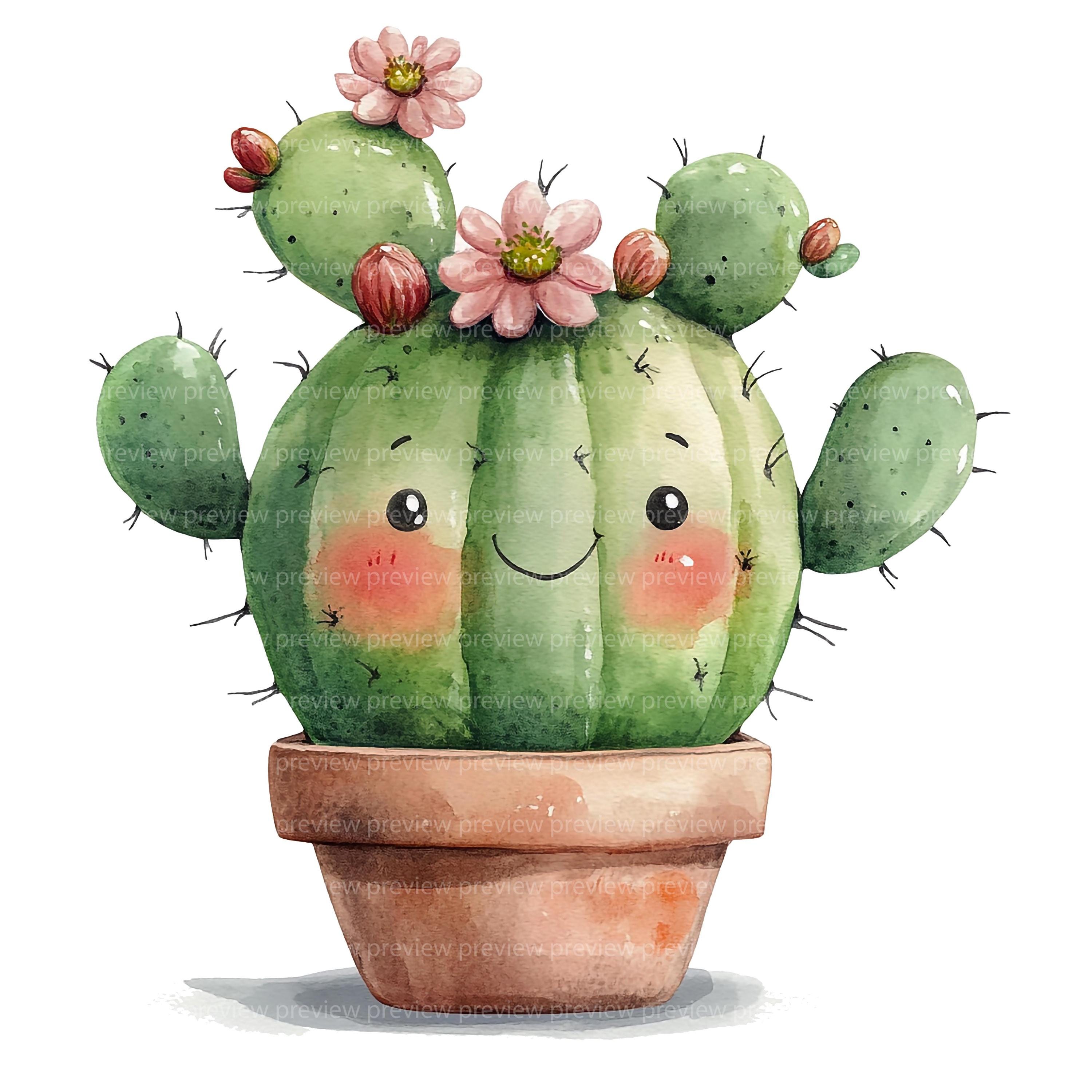 12個のサボテン苗のクリップアート | 美しい多肉植物の水彩画 | 砂漠の
