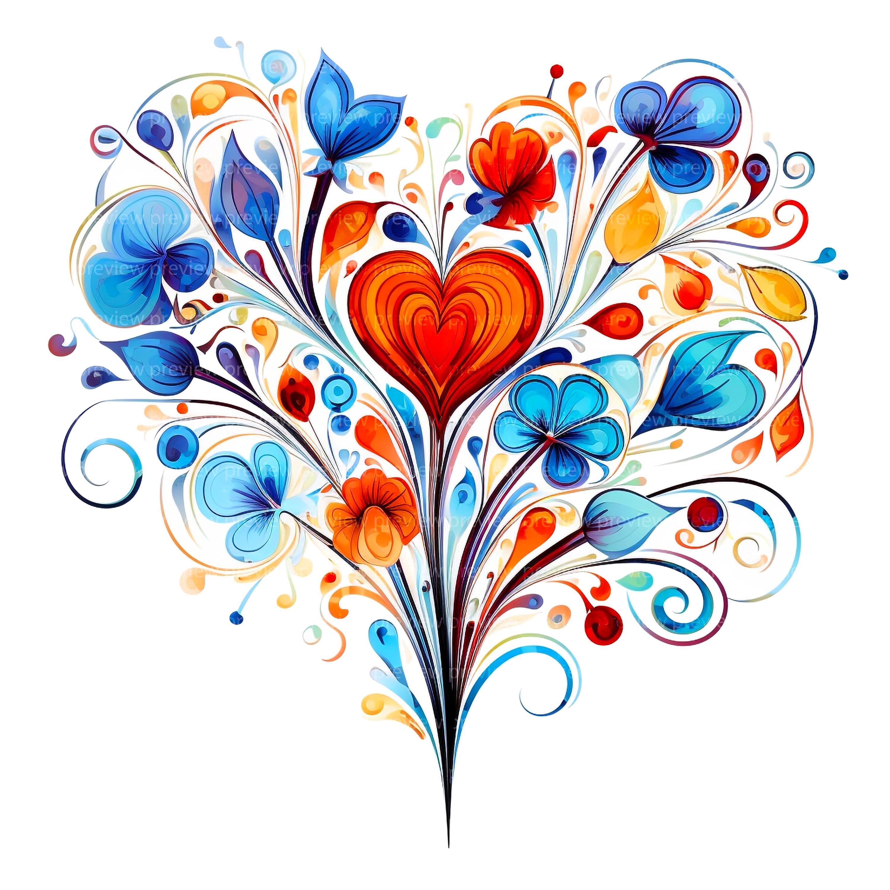 12 Floral Heart Clipart | Colorful Flower Watercolor Art | Romantic ...
