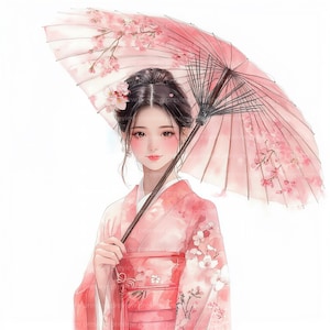 12 clipart de garotas de quimono floral, clipart de garotas japonesas, clipart de garotas de quimono em aquarela para scrapbooking | JPGs de alta qualidade | Download digital