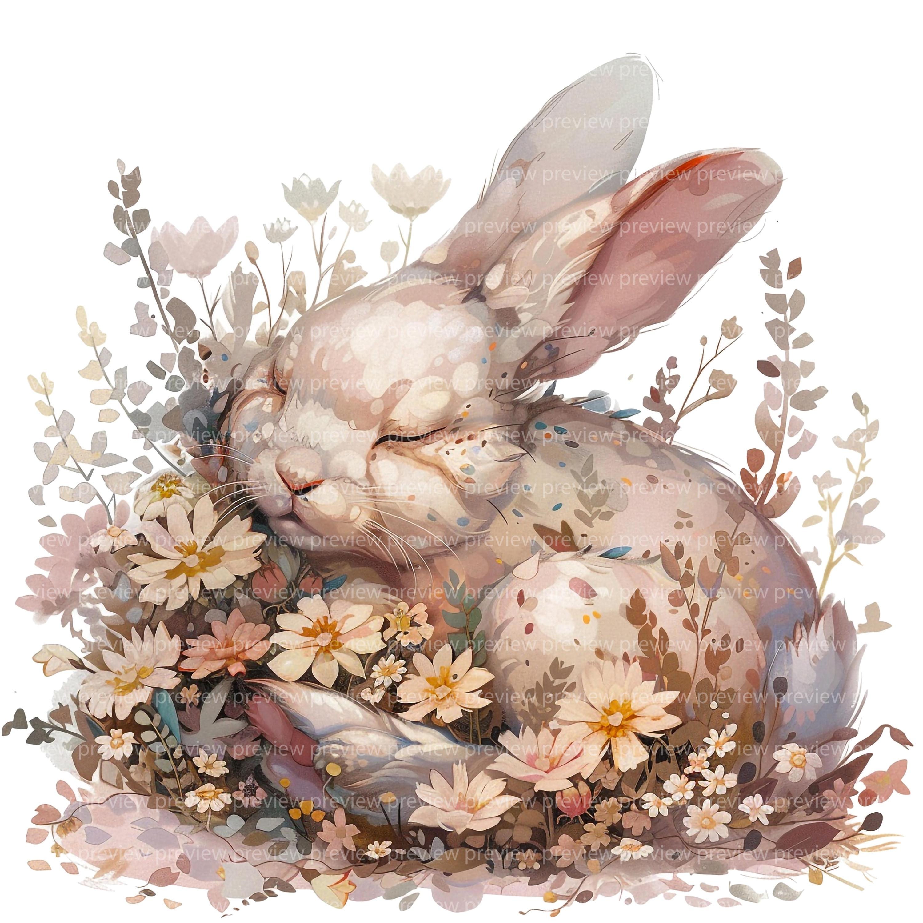 12 Floral Bunny Clipart | Whimsical Rabbit Watercolor Art | Spring ...