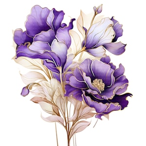 Abstrakt Blumen, Clipart, Lila Blumen, Digital download | 12 hochauflösende JPGs, Digitaler Planer, Junk Journal, Wandkunst