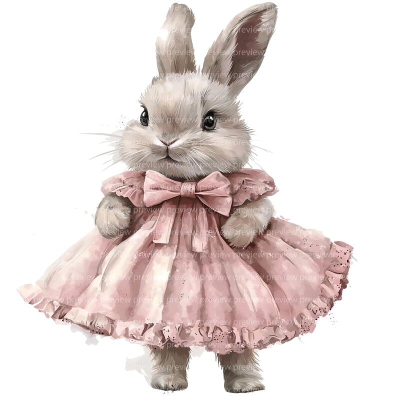12 Bunny in Pink Dress Clipart | Whimsical Rabbit Watercolor Art ...