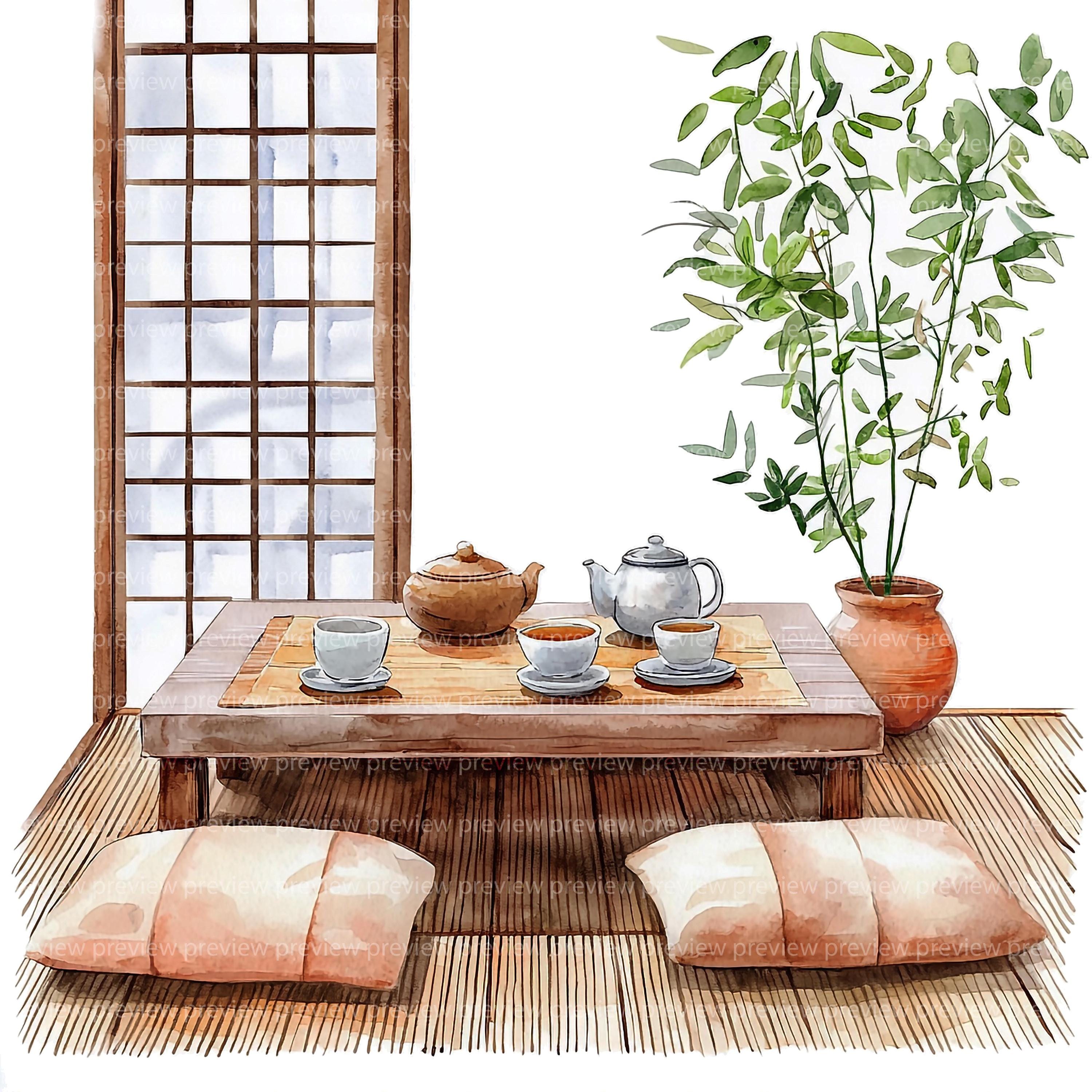 12 Japanese House Clipart | Traditional Interior Watercolor Art