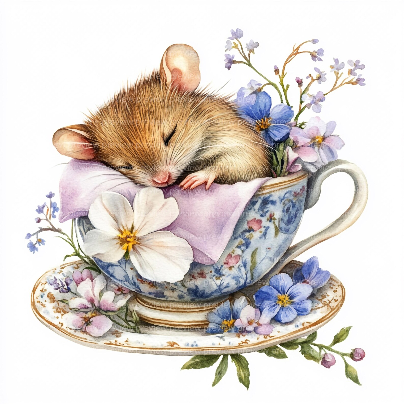 Mouse In Teacup 12 Mouse in Teacup Clipart | Floral Watercolor (jpgs, Commercial Use ...