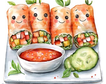 12 Chinese Food Clipart | Dim Sum Watercolor Illustration | Whimsical Asian Cuisine Art | JPG