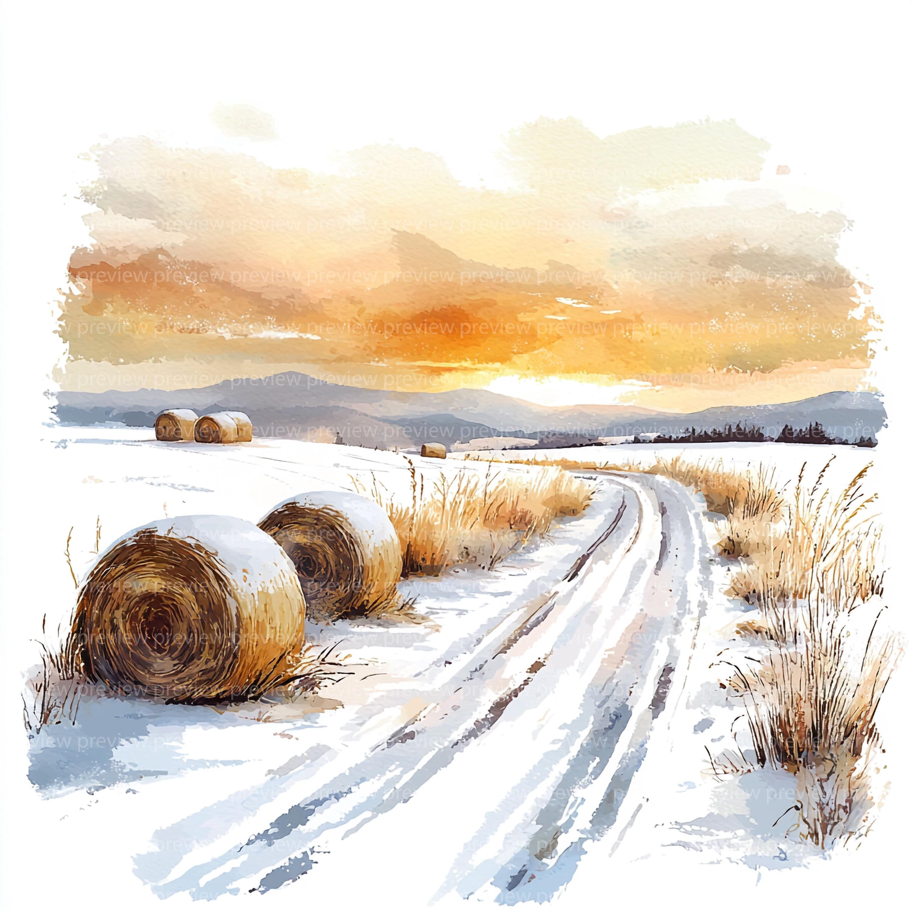 12 Watercolor Winter Road Clipart | Snowy Landscape Illustrations (jpgs ...
