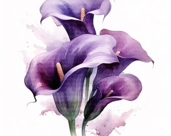 Purple Calla Lily Clipart, Calla Lily bouquet | 12 High resolution JPGs for Digital Planner, Junk Journal, Digital Paper