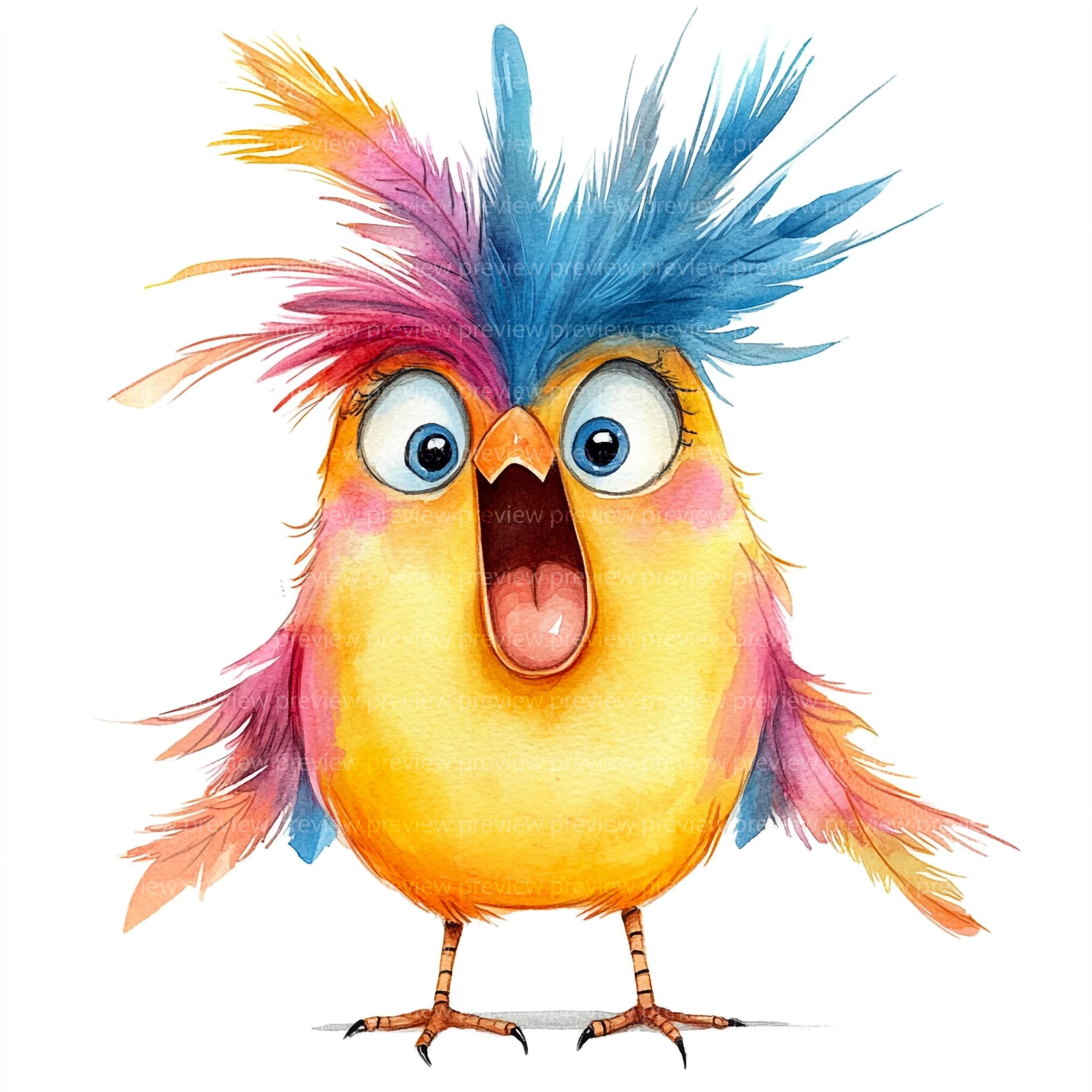 12 Whimsical Bird Clipart | Quirky Avian Watercolor Art | Funny ...