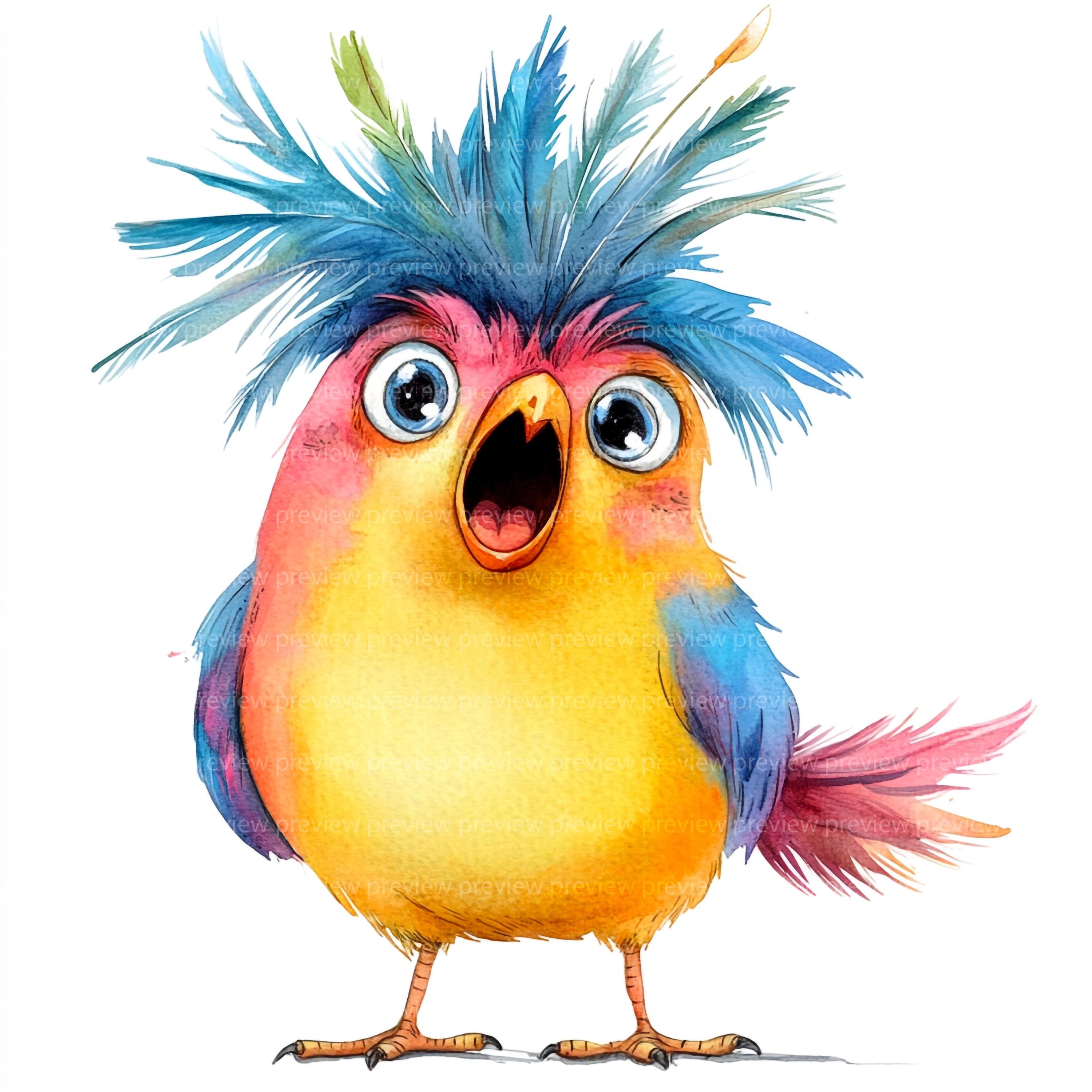 12 Whimsical Bird Clipart | Quirky Avian Watercolor Art | Funny ...