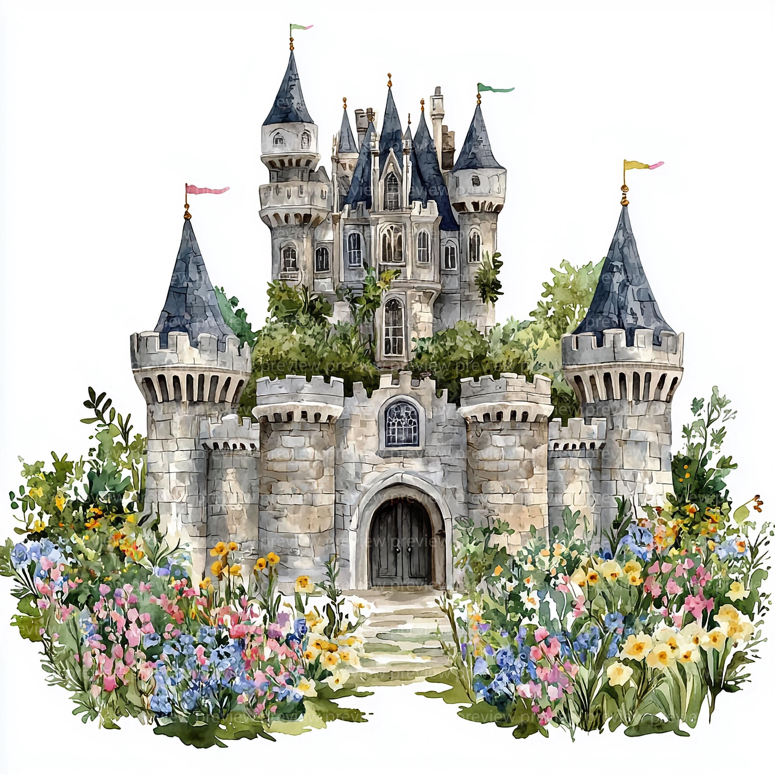 12 Watercolor Medieval Castle Clipart | Stone Castles for Scrapbooking ...