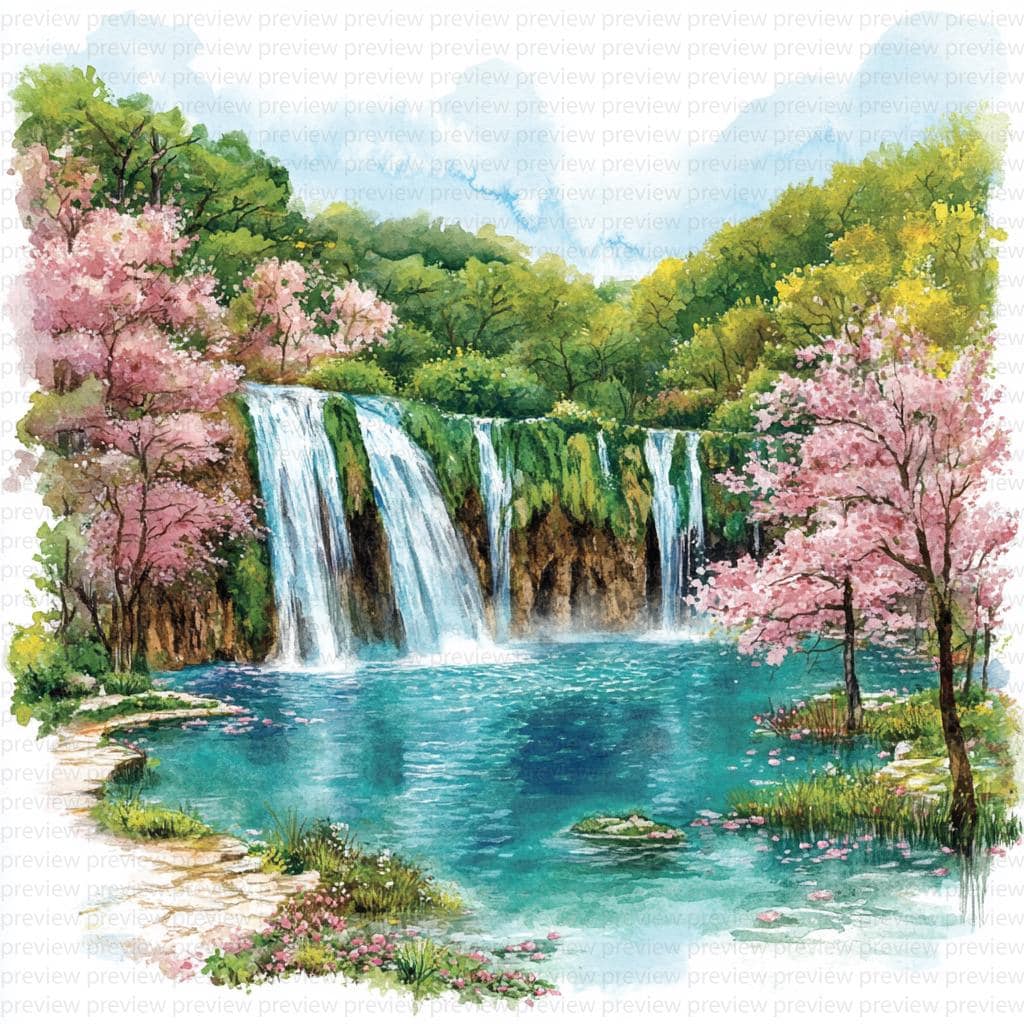 12 Watercolor Waterfall Clipart Spring Clipart Watercolor Clipart for ...