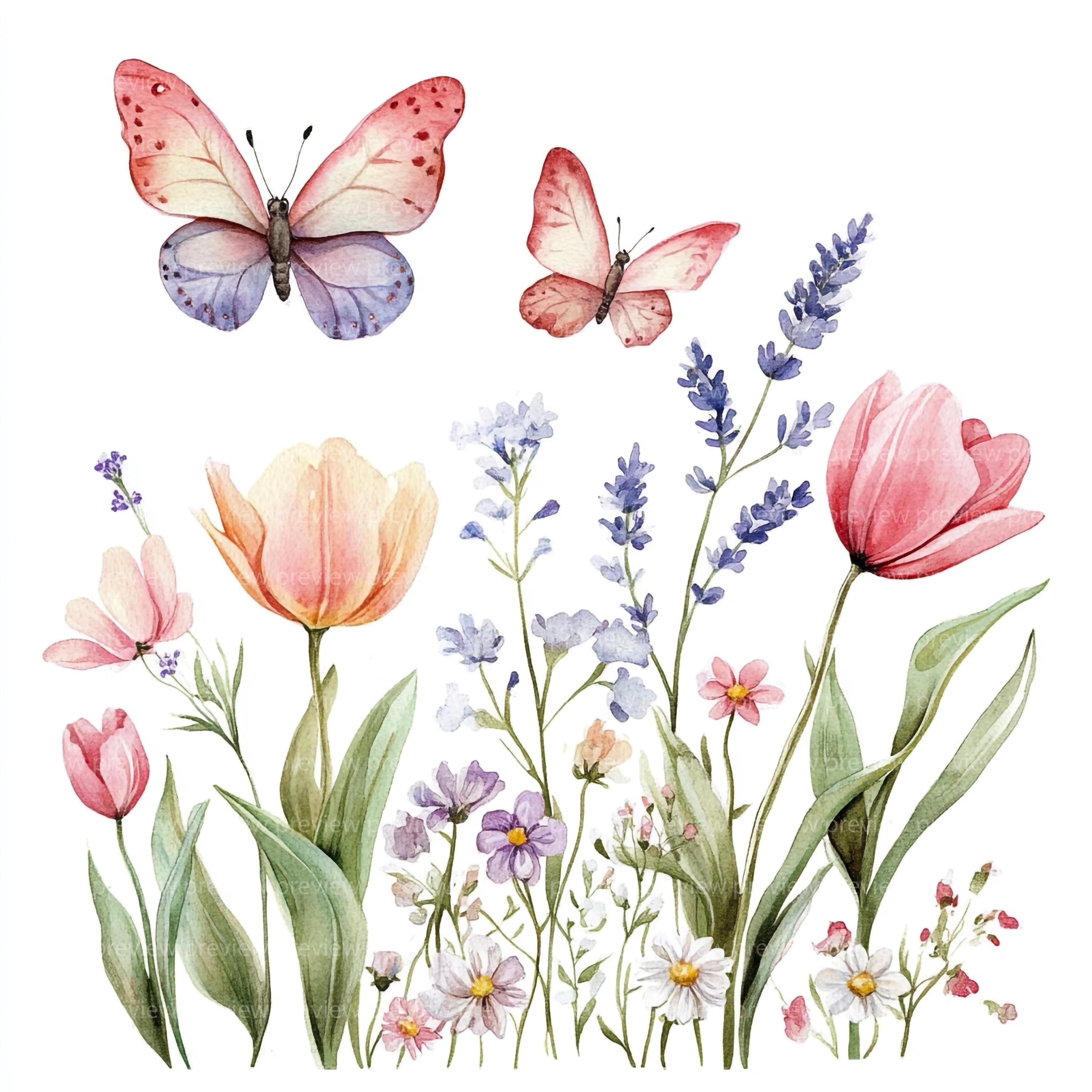20 Spring Butterfly Clipart | Watercolor Floral Animal Art | Whimsical ...