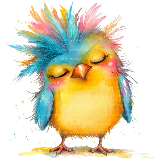 12種類の気まぐれな鳥のクリップアート | 風変わりな鳥の水彩画