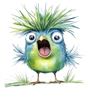 12 cliparts oiseau lunatique, oiseau drôle, clipart oiseau aquarelle mignon pour scrapbooking et journaux | Fichiers JPG de haute qualité | Téléchargement numérique