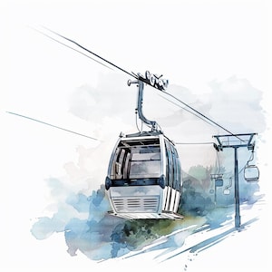 Ski Lift che sale sulla montagna Clipart / 14 JPG ad alta risoluzione per cartoline invernali, pianificatore digitale e album di ritagli invernali / Uso commerciale