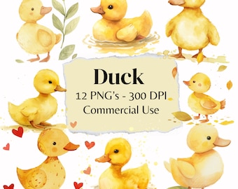 Cute Duck Watercolor Clipart Cute Duck Clipart Duck Bundle Clipart | Cute Duck PNG 300 DPI | Cards, Scrapbooks, Digital Planner