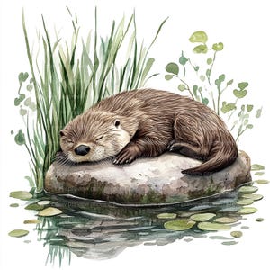 12 Clipart loutre dans l'eau, loutre aquarelle, clipart aquarelle pour scrapbooking et journaux | Fichiers JPG de haute qualité | Téléchargement numérique