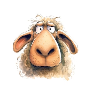 Funny Sheep Watercolor Clipart: Quirky JPGs for Junk Journals (Digital Download)