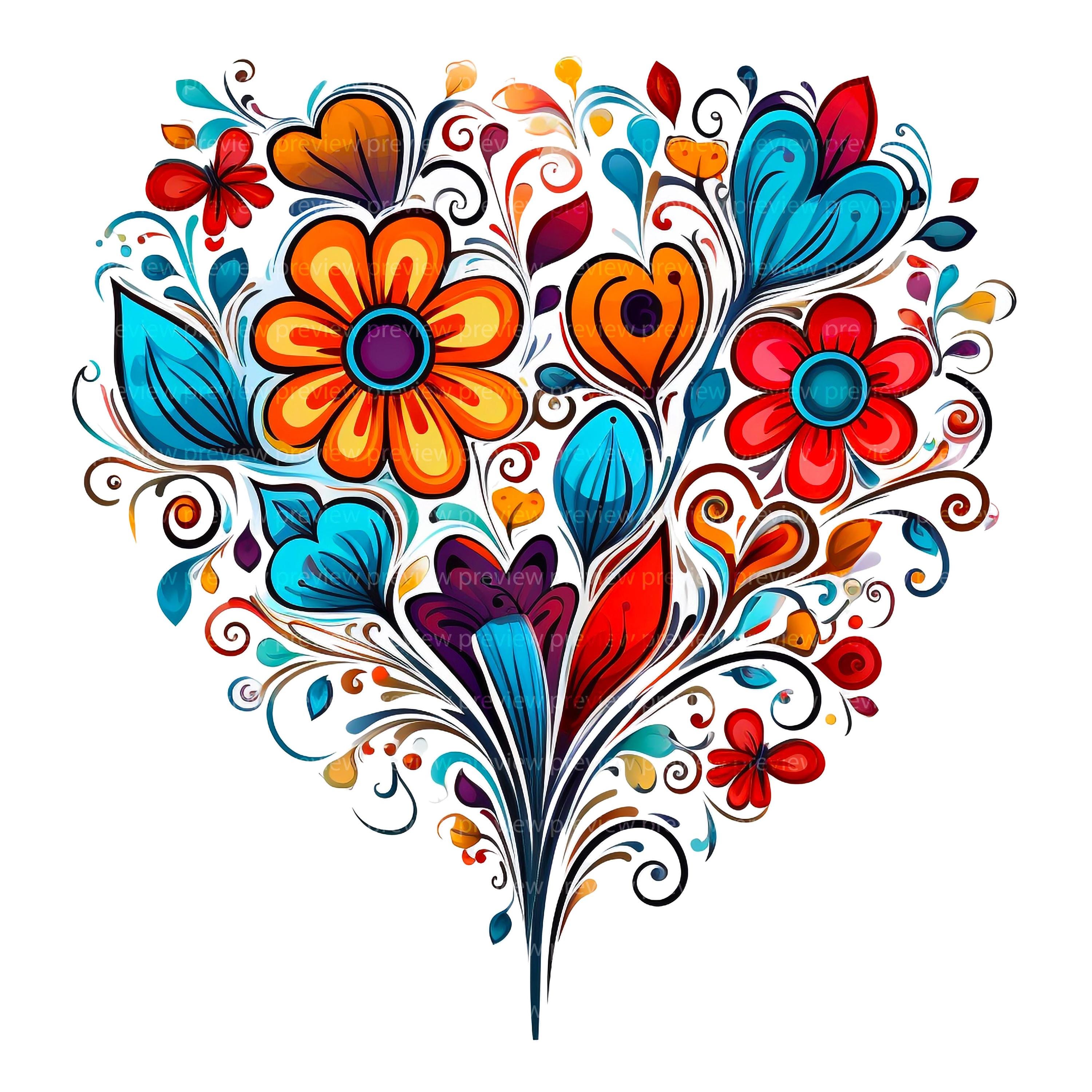 12 Floral Heart Clipart | Colorful Flower Watercolor Art | Romantic ...