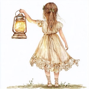 12 schattige kleine meisjes cliparts, meisje met lantaarn aquarel clipart voor scrapbooking en tijdschriften | Hoogwaardige JPG's | Digitale download