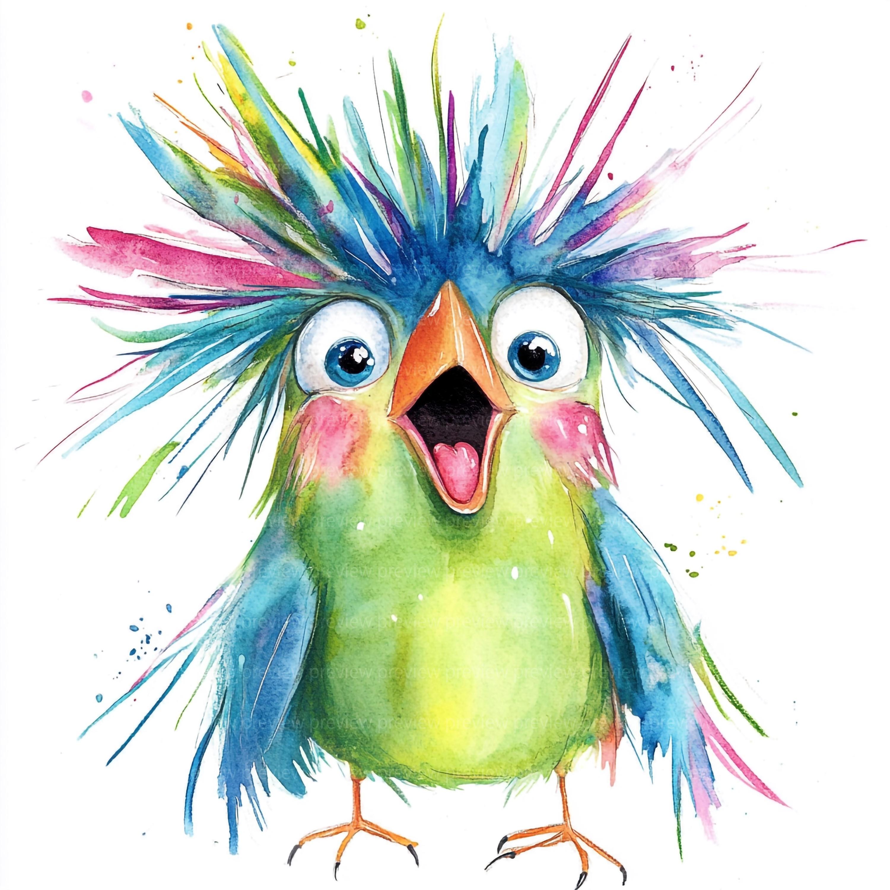 Funny Watercolor Bird Clipart: Quirky Scrapbook Art (Digital Download)
