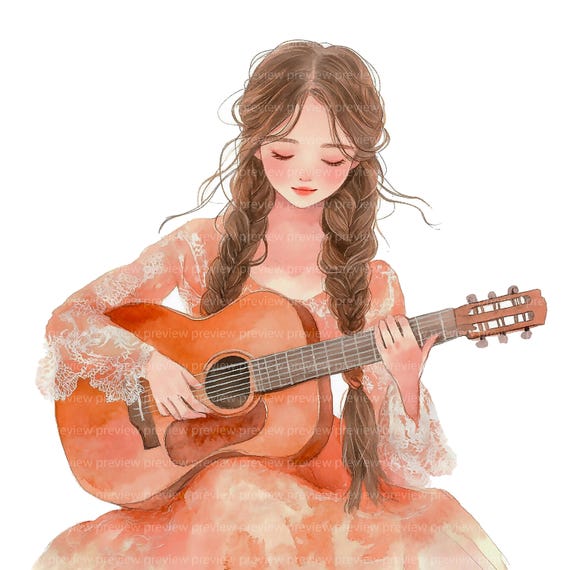 12 Guitarist Girl Clipart | Music Lover Watercolor Art | Elegant