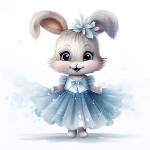 Hase im Tütü-Kleid 1 | Niedliches Kaninchen im Kleid | 12 hochauflösende JPGs für digitale Planer- und Scrapbook-Elemente | Kommerzielle Nutzung