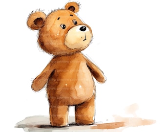 12 Clipart di orsetti di peluche stravaganti / Illustrazioni di animali bizzarri / Illustrazione ad acquerello di un orso bruno JPG