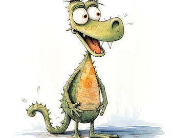 12 Watercolor Quirky Crocodile Clipart | Funny Alligator Character Illustration Reptile for Junk Journal, Digital Scrapbooking