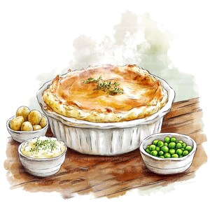 15 Shepherds Pie Clipart | Traditional British Food Watercolor | Rustic Meat Potato Illustration | JPG