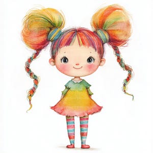 12 Quirky Little Girl Clipart, Cute Girl with Big Hair, Watercolor Girl Clipart for Scrapbooking | High-Quality JPGs | Digital Download