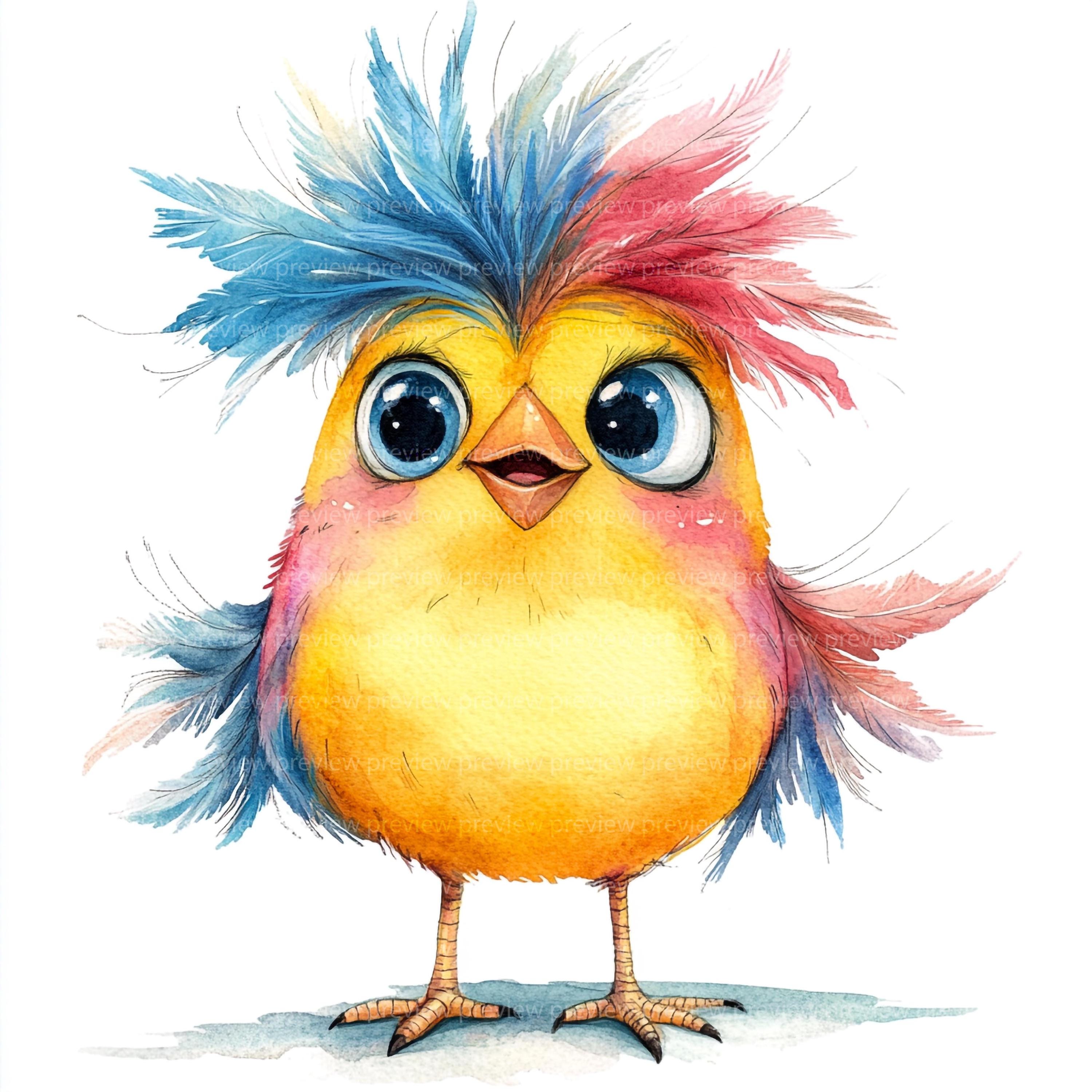 12 Whimsical Bird Clipart | Quirky Avian Watercolor Art | Funny ...