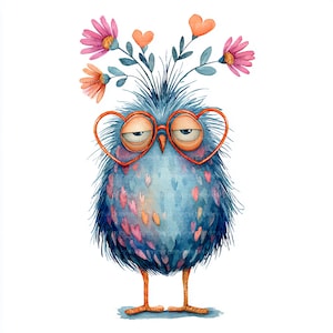 Watercolor Bird Clipart: Funny Whimsical Birds for Journals (12 JPGs, Digital Download, Commercial Use)