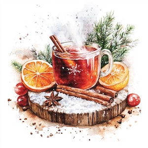 Aquarel glühwein clipart | 16 jpg's met hoge resolutie voor receptkaarten, digitale tijdschriften en digitale planner | Commercieel gebruik
