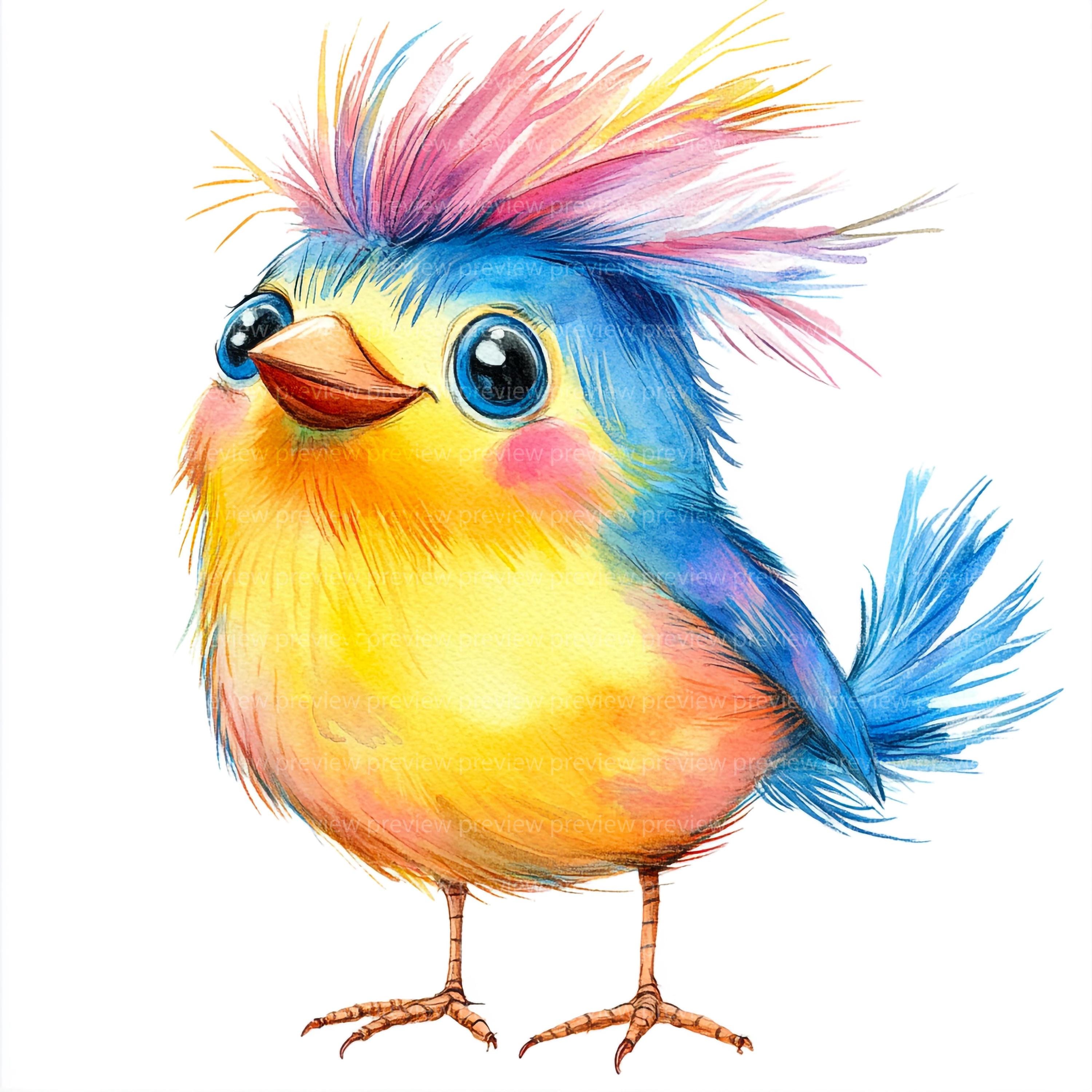 12 Whimsical Bird Clipart | Quirky Avian Watercolor Art | Funny ...