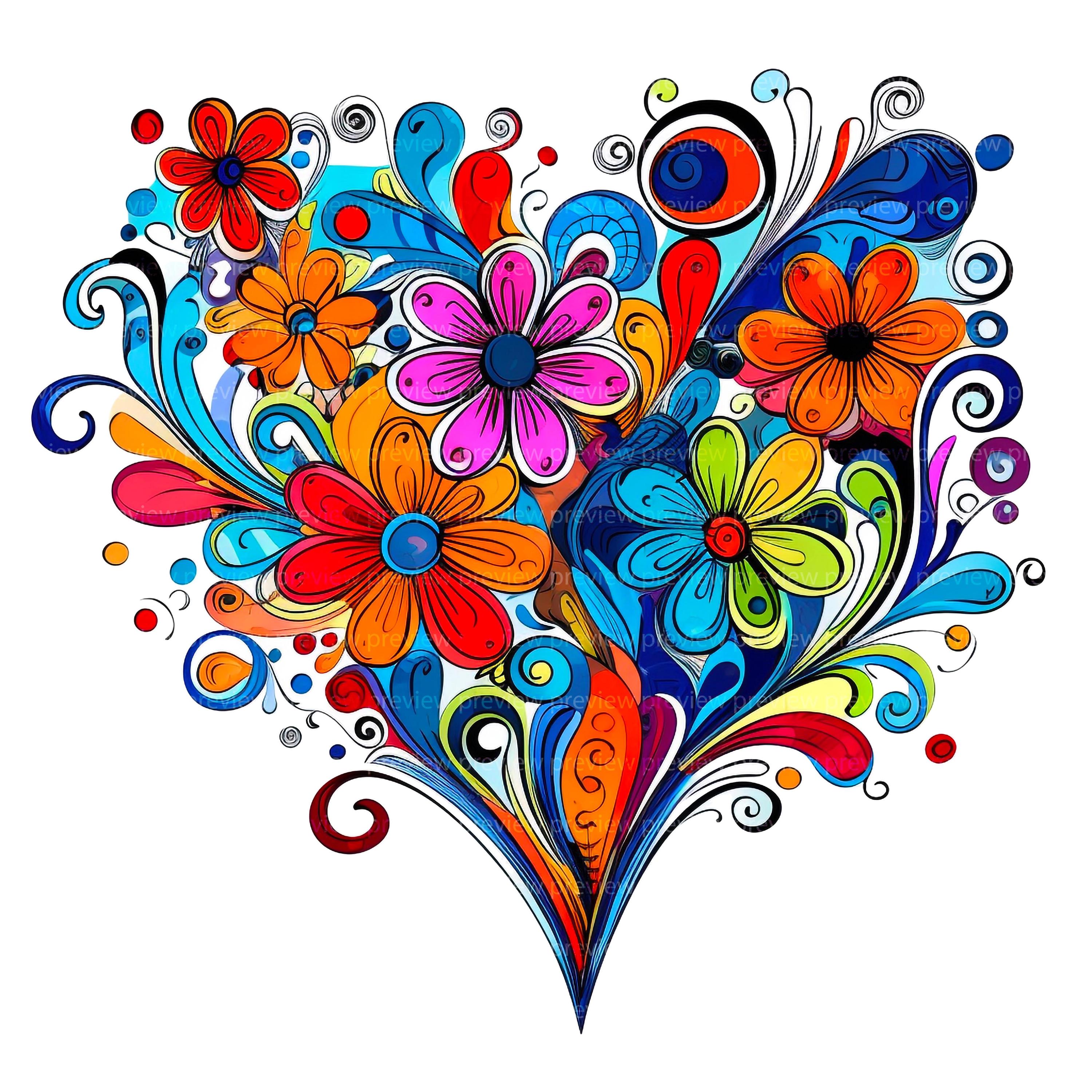 12 Floral Heart Clipart | Colorful Flower Watercolor Art | Romantic ...