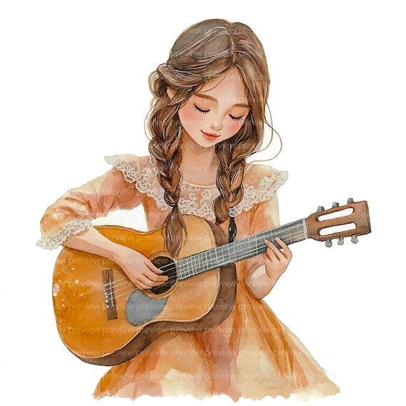12 Guitarist Girl Clipart | Music Lover Watercolor Art | Elegant