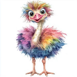12 Funny Ostrich Clipart, Quirky Ostrich, Whimsical Ostrich, Watercolor Clipart for Scrapbooking | High-Quality JPGs | Digital Download