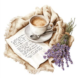 12 Clipart acquerello di tazza da caffè alla lavanda / Carta da lettere vintage (JPG, uso commerciale)