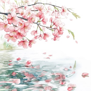 12 Clipart de flores de cerejeira em aquarela, clipart de sakura, clipart em aquarela para scrapbooking e diários | JPGs de alta qualidade | Download digital