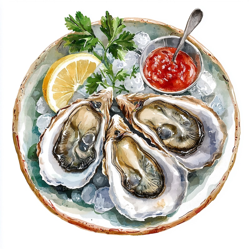 12 Watercolor Seafood Clipart | Coastal Kitchen Botanical Art | Marine ...