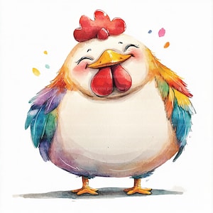 Watercolor Rooster Clipart: Quirky Chicken Art (12 JPGs, Digital Download, Commercial Use)