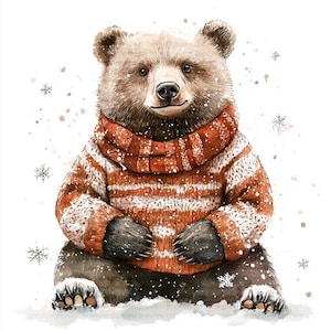 Ourson rigolo dans un pull en tricot chaud | 12 fichiers JPG haute résolution pour cartes postales d'hiver, agenda numérique et album d'albums d'hiver | Utilisation commerciale