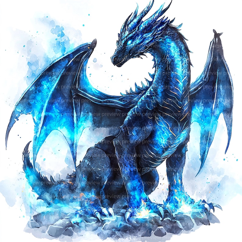 12 Blue Ice Dragon Watercolor Clipart: Scrapbooking & Journals (digital ...