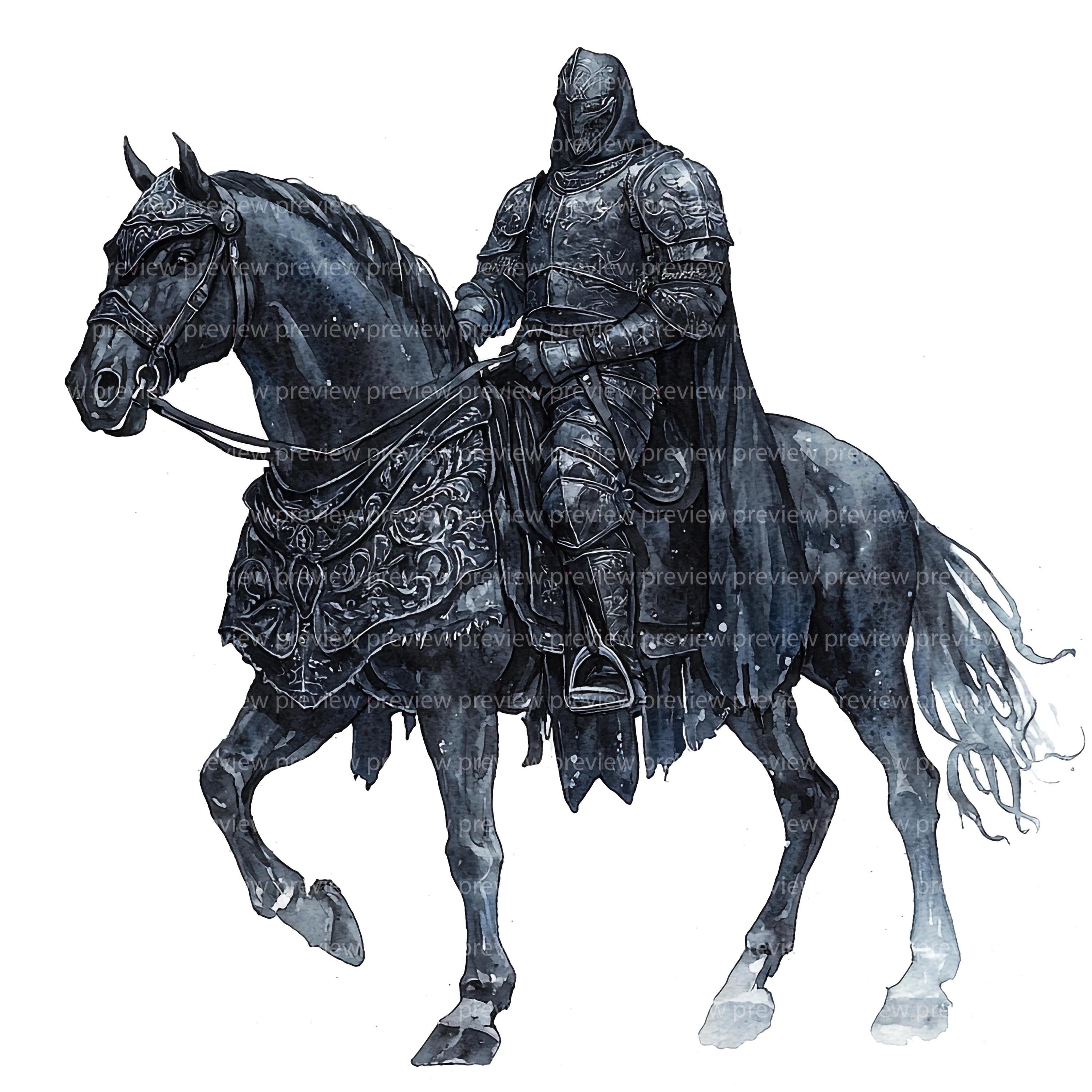 20 Watercolor Noble Knight Clipart | Black Horse Warrior Art | Medieval ...