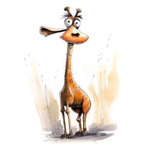 Giraffen Aquarell Clipart: Schrullige Tier Kunst (JPGs, digitaler Download, kommerzielle Nutzung)