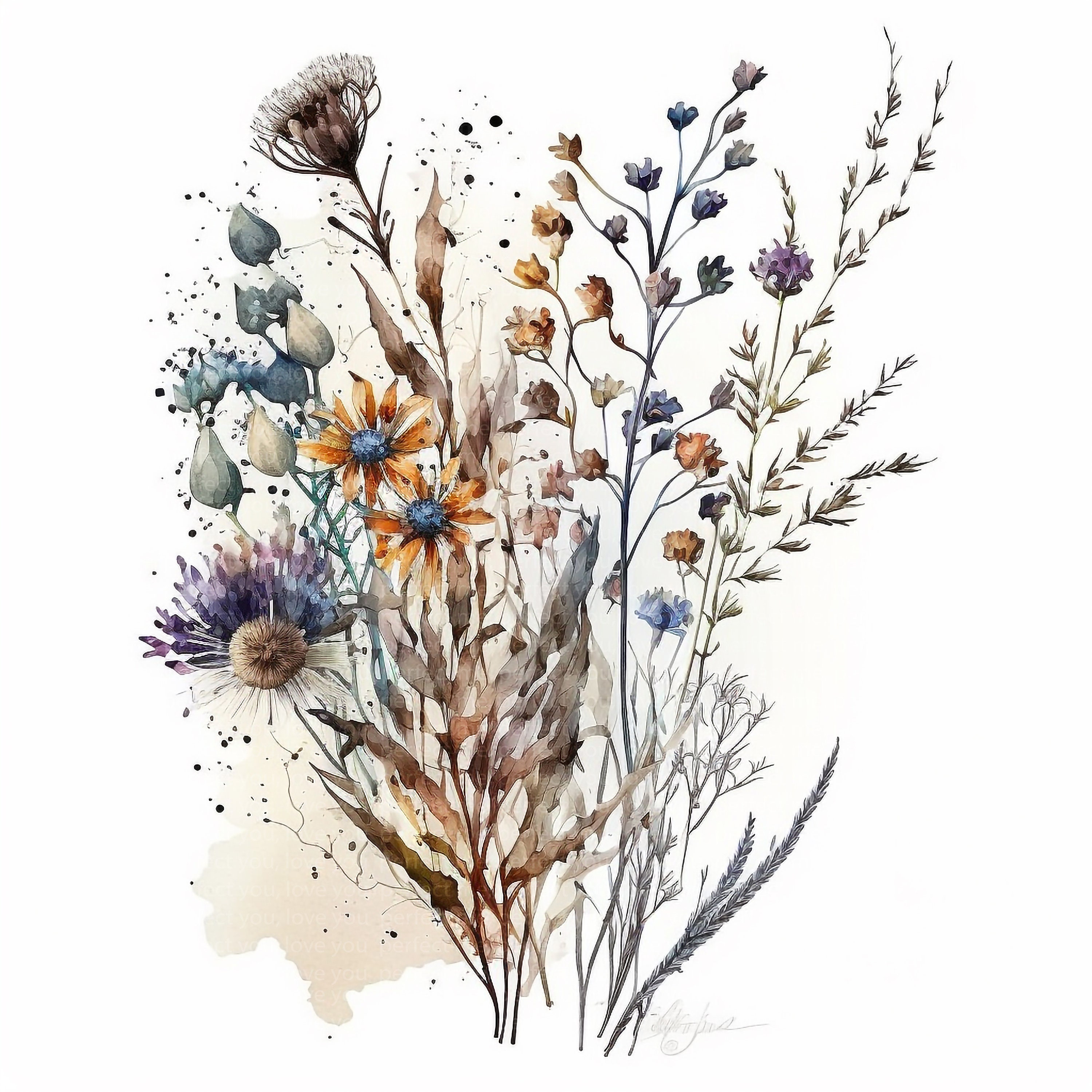 12 Wildflowers Clipart, Wildflowers Bouquet, Printable Wildflowers ...