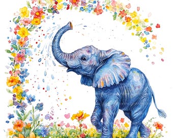 18 Clipart di elefanti floreali / Arte ad acquerello di animali botanici / Illustrazione di fiori di animali selvatici esotici JPG