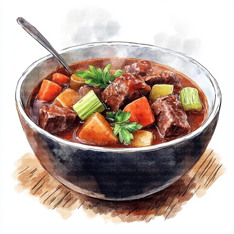 Stew Graphics 16 Watercolor Beef Stew Clipart | Food Illustration Art (jpgs, Digital ...