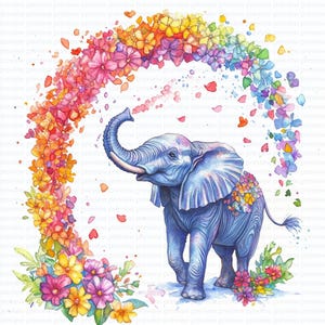 18 imágenes prediseñadas de elefantes florales / Imágenes prediseñadas de acuarela de elefantes lindos para álbumes de recortes y diarios / JPG de alta calidad / Descarga digital